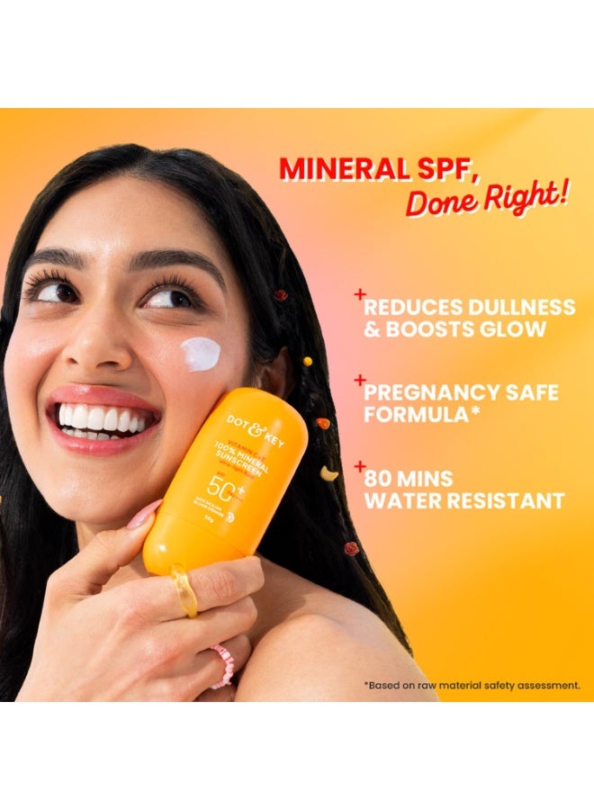 Dot & Key Vitamin C + E 100% Mineral Sunscreen In-Vivo Tested SPF 50+ PA++++ | No White Cast, Lightweight Fluid, With Zinc Oxide & Titanium Dioxide | Blends Easily, Boosts Natural Glow, Non-Greasy | 50gm - Image 2